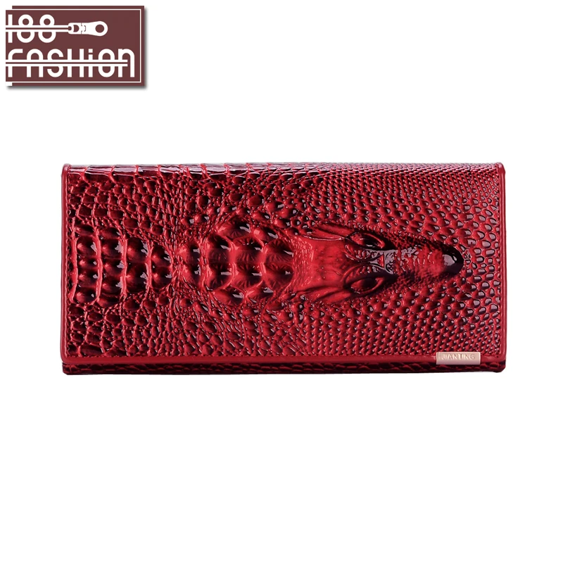 Hot Selling Genuine Leather Women Wallets Crocodile 3D Fashion Casual Purse Wallet Alligator Pattern Long Wallet Women carteira