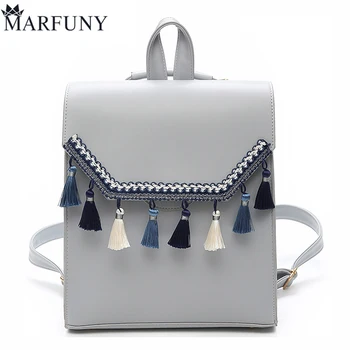 

Fahion Tassel Women Backpack Vintage School Bags 2017 Women Casual Daypacks High Quality Pu Leather Backpack Mochila Feminina