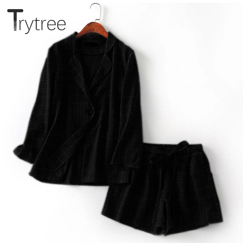 Trytree Женский комплект из двух предметов офисный топ и шорты клетчатый Топ женский