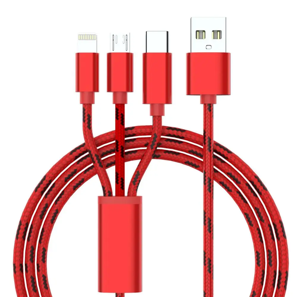 3 в 1 USB кабель 2 в 1 Тип C 8 Pin кабель зарядного устройства микро-usb для iPhone X samsung S9 S8 huawei P20 3A USB-C Android телефонные кабели