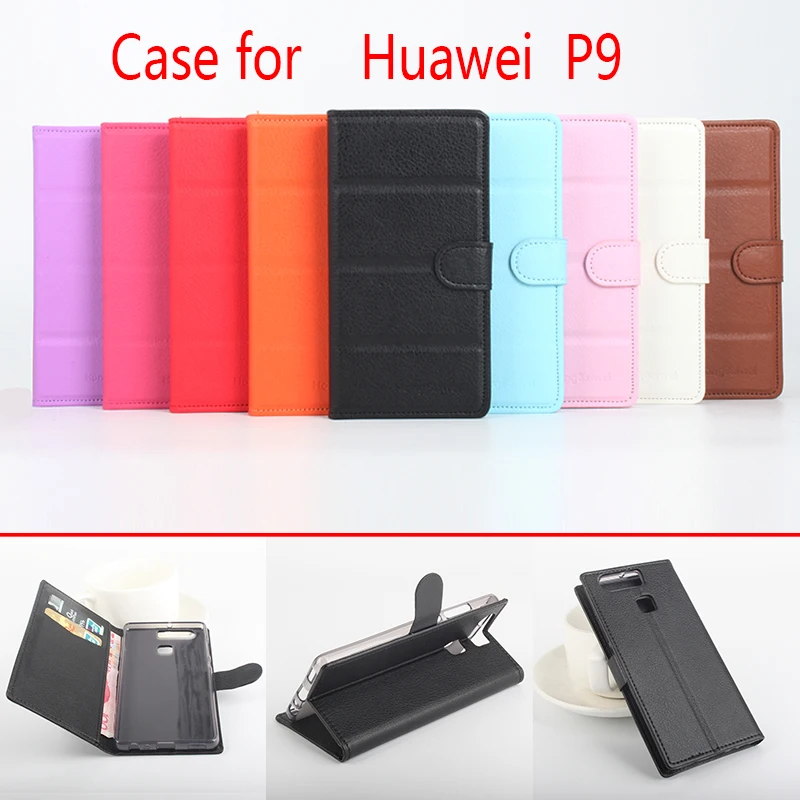 

For huawei P9 Phone Case Folio Flip Pure Color Lichee Pattern PU Leather Wallet Case Cover Cash/Card Slots sh