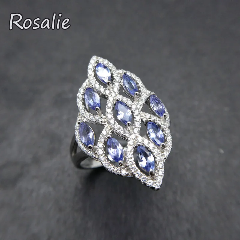 

Rosalie,2018 new design rings with Natural blue Tanzanite gemstone elegant Ring solid 925 sterling silver for women best gift