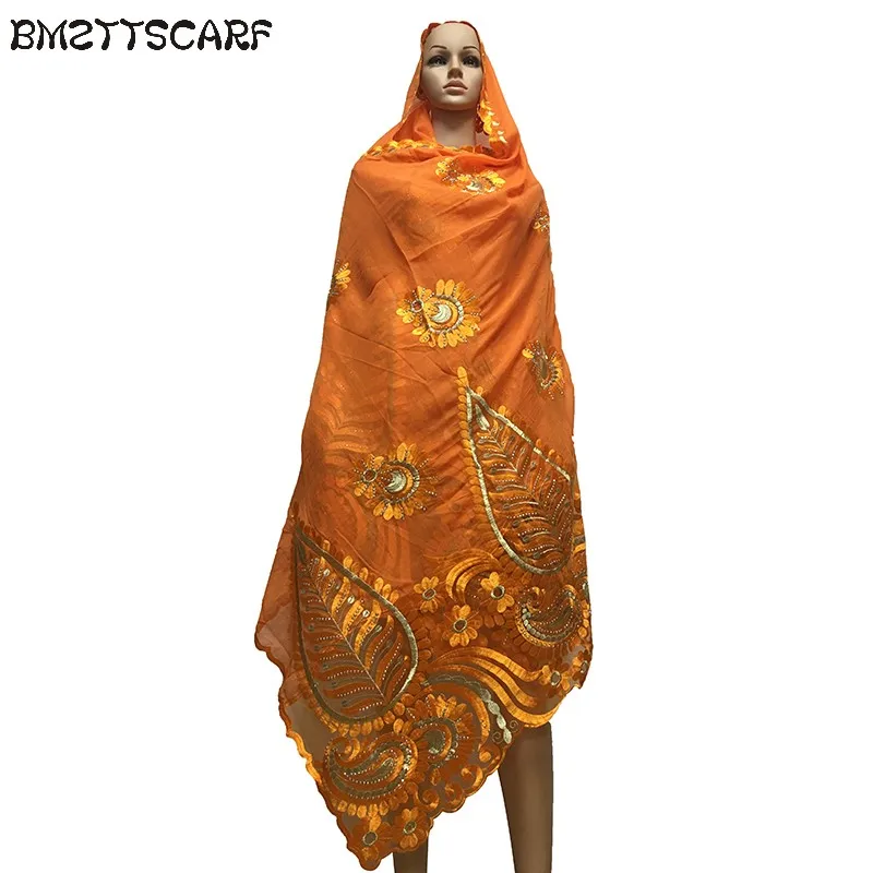 New african scarfs muslim women big embroidery cotton scarf cotton match net embroidery scarf with stones BM602