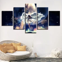 Wall Art Modular Canvas Pictures Poster HD Print 5 Pieces Angel Girl Play The Violin And Moon Night View Paintings Decor Bedroom майка борцовка print bar girl and moon