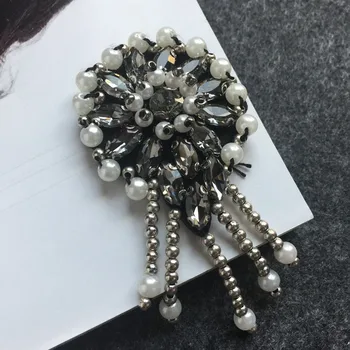 

tessel flower Rhinestones beaded patches applique embroidered fabric sew on patch fashion clothing decoration patch