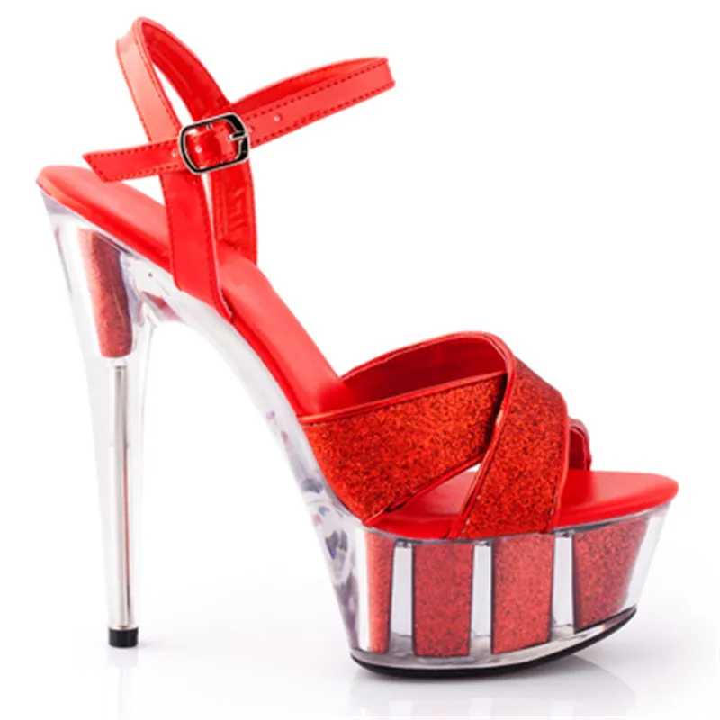 Sexy 6 inch summer shoes, 15 cm high heel sandals, sequined upper, steel pipe, dancing shoes