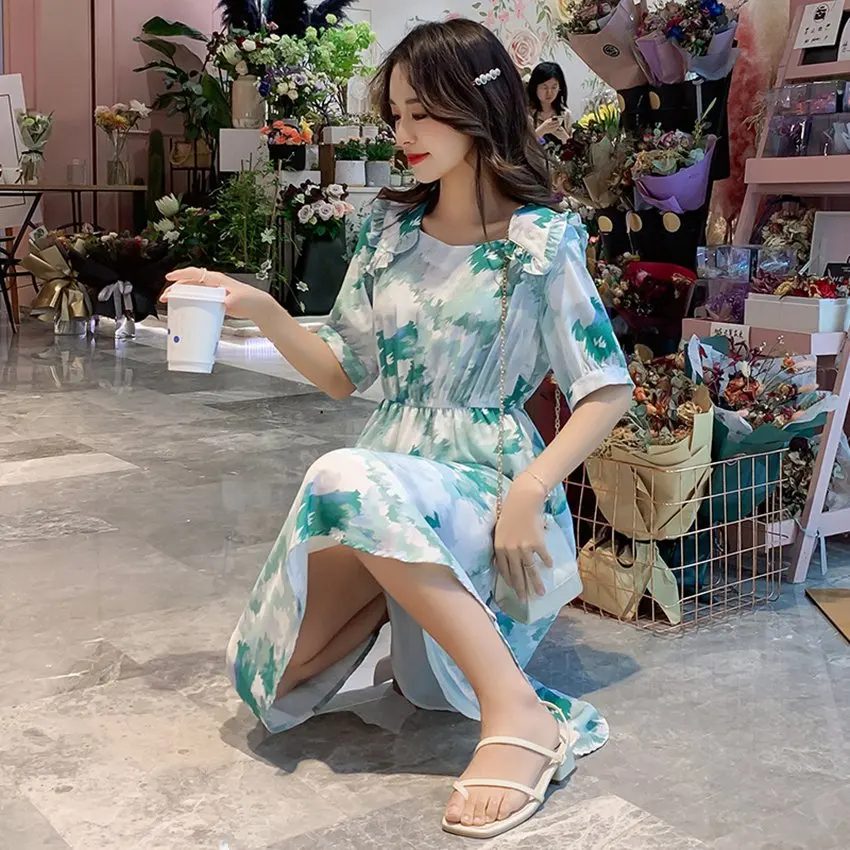 

New pregnant women summer jackets pregnant women dress fairy fashion short-sleeved printed pregnancy skirt