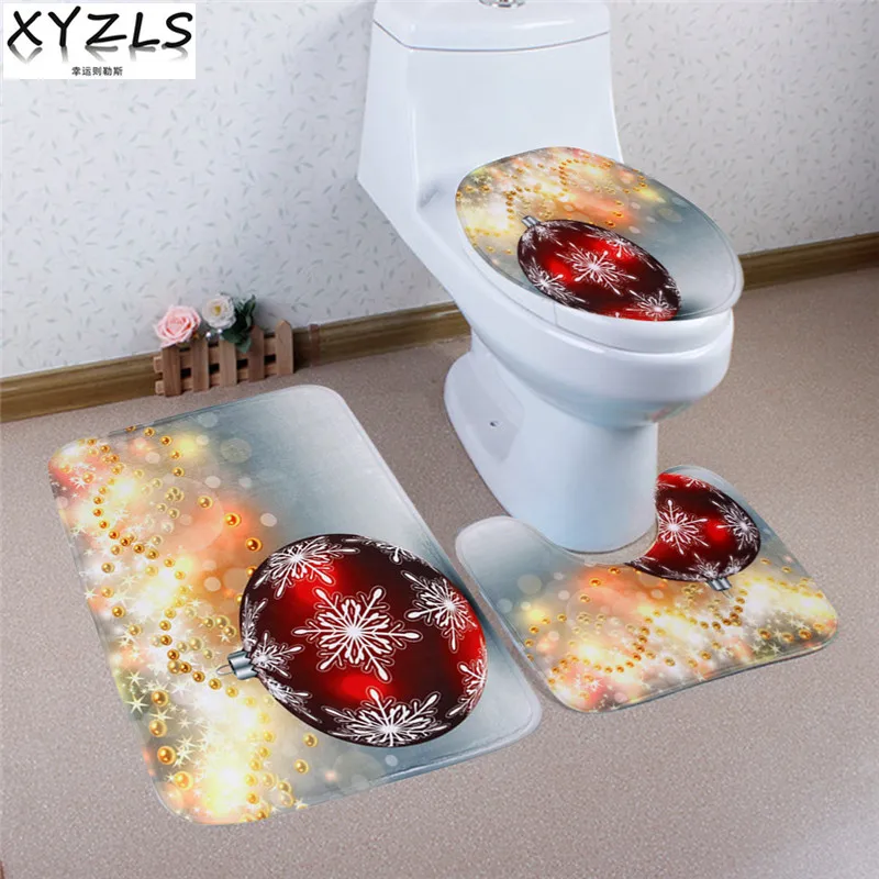 

XYZLS 3 Pcs Creative Christmas Ball Tree Anti Slip Toilet Carpet Bathroom Mat Toilet Mats for Three Sets of Bath Mat Home Decor