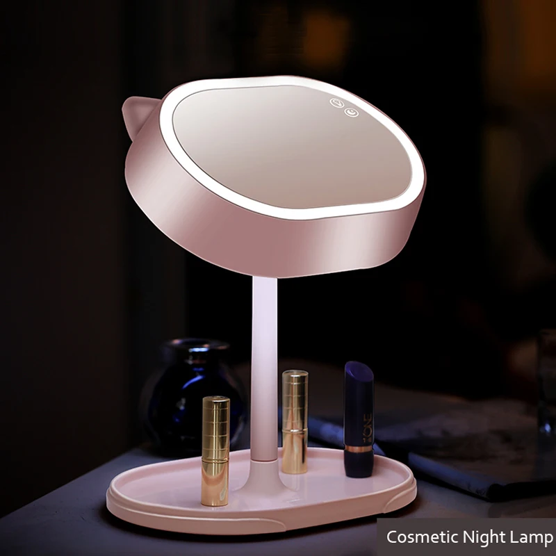 

Roadfisher Portable Foldable Cosmetics Makeup Mirror LED Lamp Light Desk Table Night Selfie Lantern Storage Plate Touch Screen