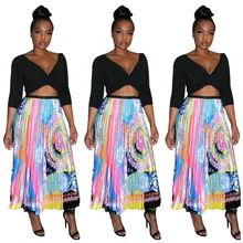 Новинка, женские летние плиссированные юбки до середины голени с разноцветными 3d принтами, черные, вечерние, Клубные, модные юбки J1782