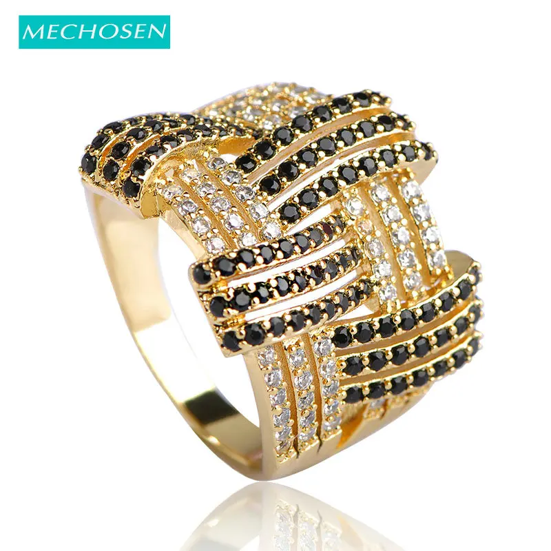 

MECHOSEN Sparkling Zirconia Copper Rings For Women Men Engagement Jewelry Gold-color Geometric Anel Masculino Gothic Punk Aneis