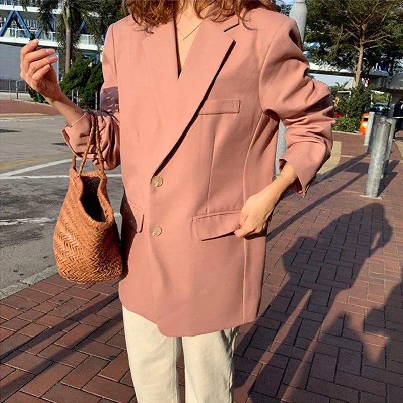 2019 Spring Women Casual Single Breasted Pocket Solid Plus Size Blazers Elegant Office Fresh Outwear Pink Blazers