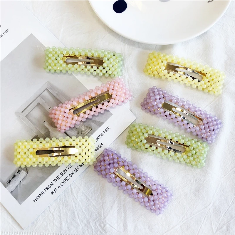 

M MISM Hot Candy Color Bead Crystal Cute for Women Girls Female BB Sweet Beautiful Hair Clip Hairpin Barrettes Hair Accessories