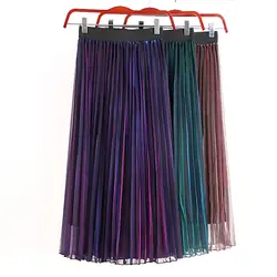 Весенне-осенняя модная женская юбка в европейском стиле, блестящая сетчатая разноцветная юбка в стиле пэчворк, осенняя Женская