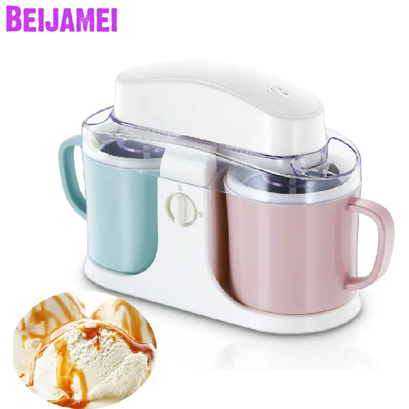 

Beijamei Hot Sale Household Automatic Double Barrel Ice Cream Machine 1L DIY Small Frozen Fruit Ice Cream Maker Kitchen Tools