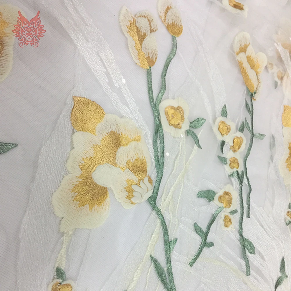 Американский стиль белый с металлической цветочной вышивкой Сетка кружевная ткань для свадебного платья Сетка кружевная ткань tecidos SP4498