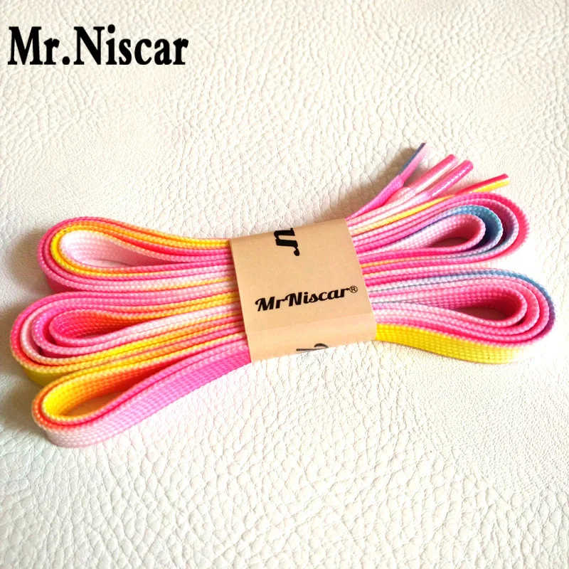 

Mr.Niscar 1 Pair Men Women Canvas Shoes Shoe Laces Pink Rainbow Shoelaces Flat Gradient Shoestring Polyester Shoe Strings