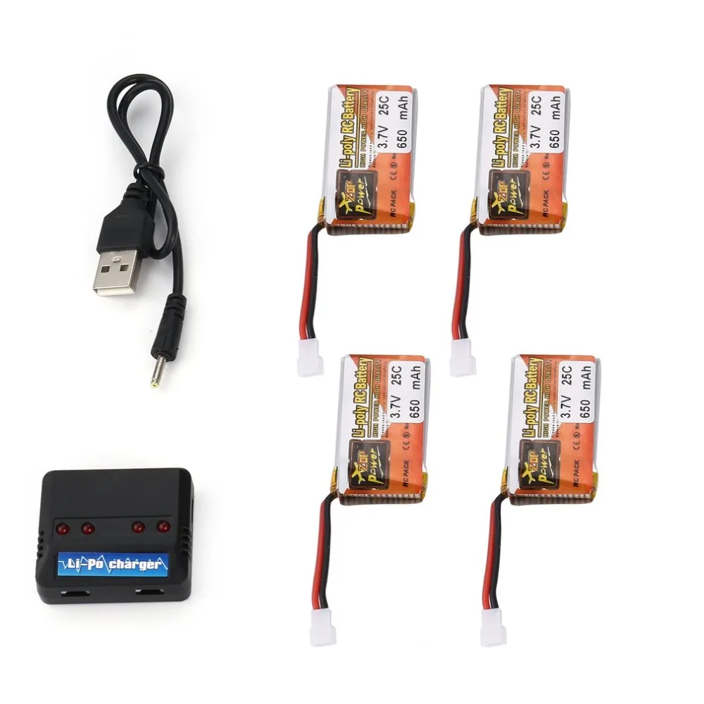 

4Pcs ZOP Power 3.7V 650mAh 25C 1S Lipo Battery Rechargeable with 4 in 1 Battery USB Charger for RC Racing Drone Helicopter Car