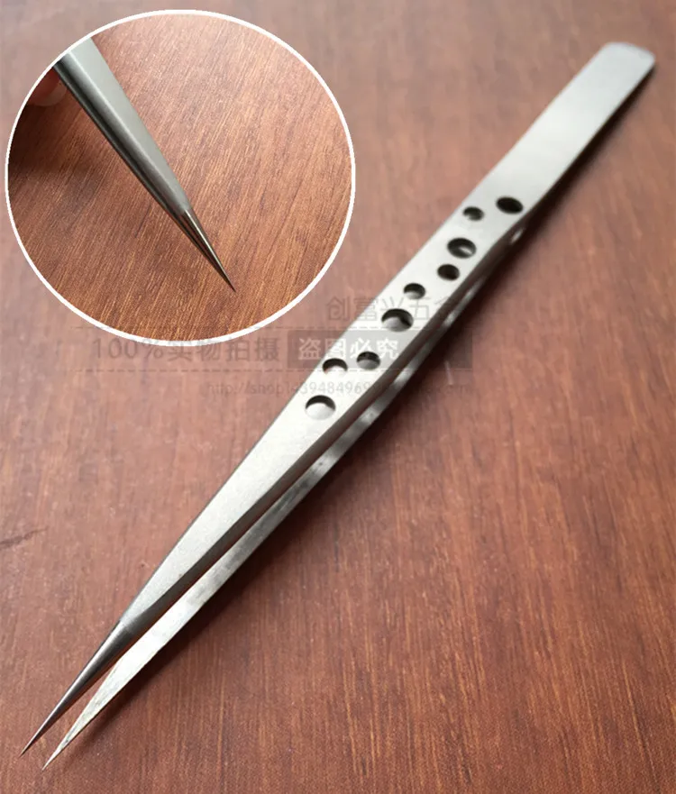 SS SA Grafting eyelash high quality precision 9 hole breathable Tweezers Stainless steel tweezers straight tip 2