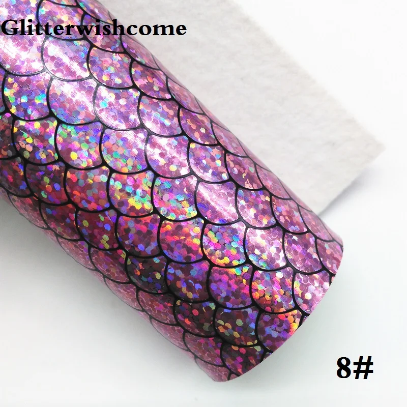 Glitterwishcome 21X29 см A4 размер винил для бантов тисненая рыбья чешуя кожа Русалка Fabirc кожа ткань винил для бантов, GM018A - Цвет: 8