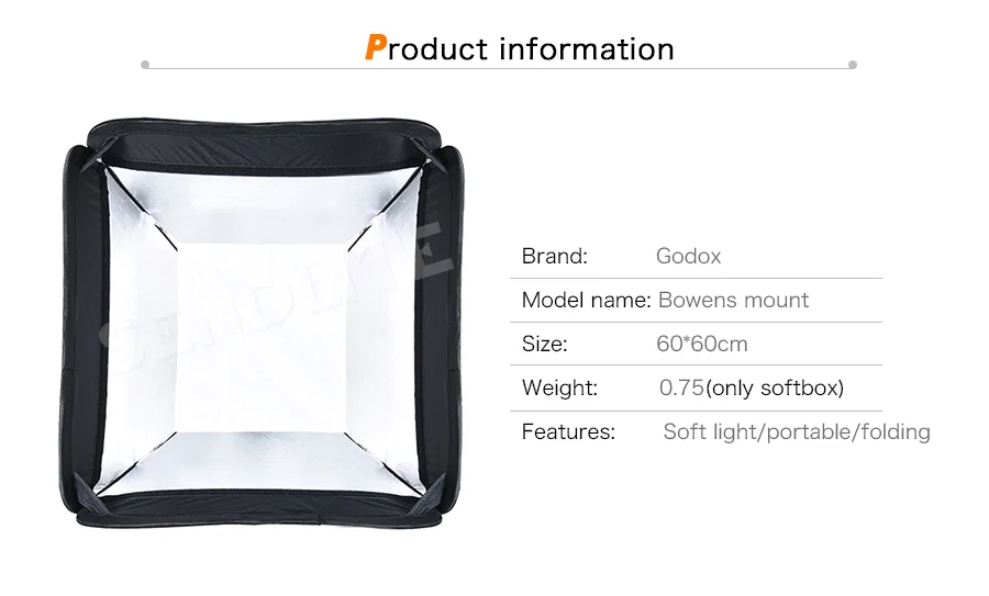Софтбокс Godox 60x60 см с держателем Bowens+ передний рассеиватель+ сумка для переноски камеры фотостудия светильник для вспышки 60*60 софтбокс