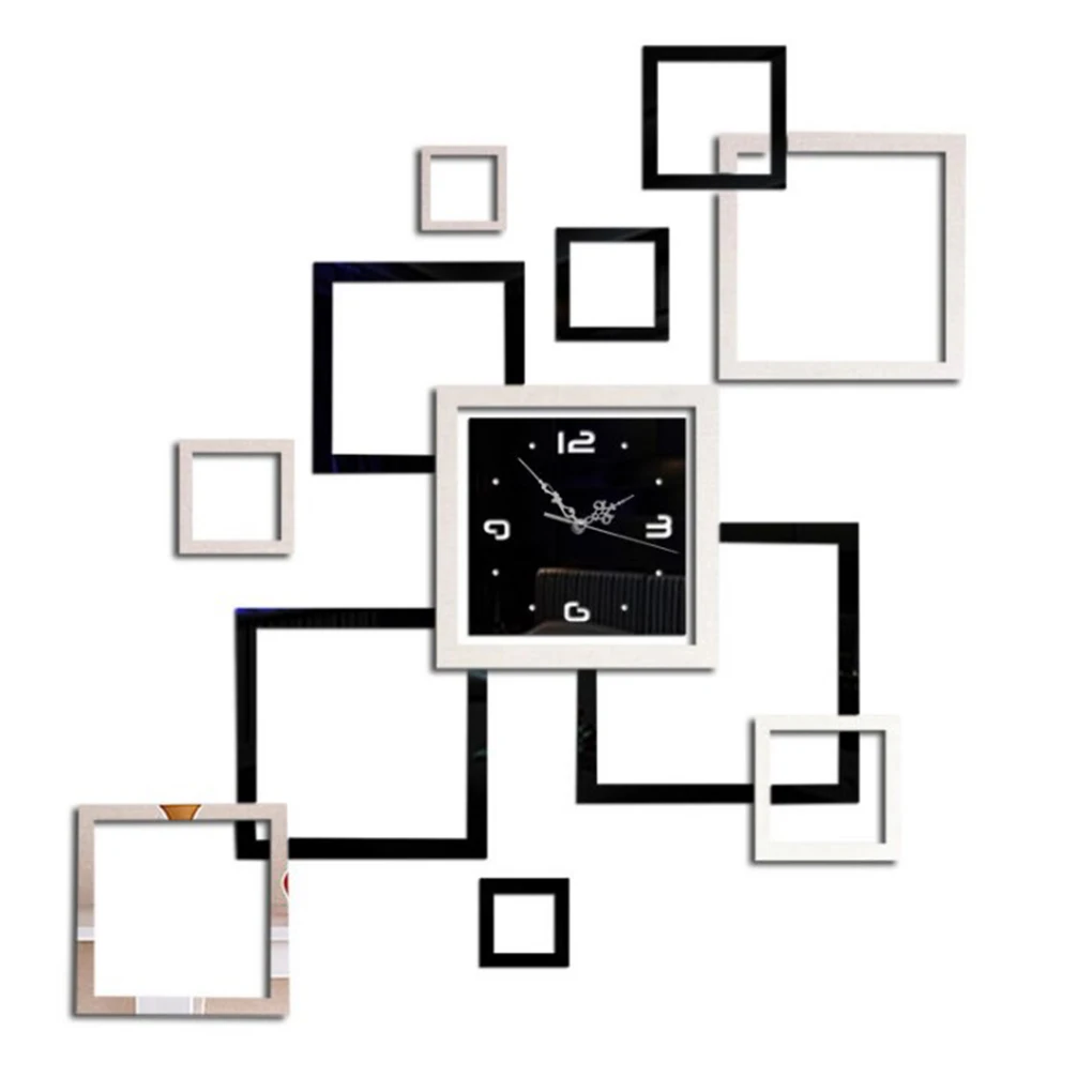 

Mirror Wall Clock Sticker Set Self Adhesive Rectangular Bedroom Store Art Decor Mirrored Decorative Decals Poster
