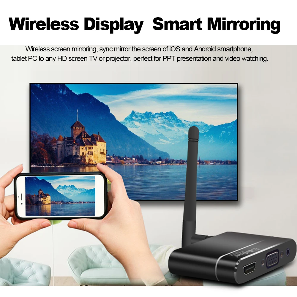 Беспроводной ключ X6W с HD дисплеем приемник 1080P Wi Fi зеркальная коробка VGA AV выход