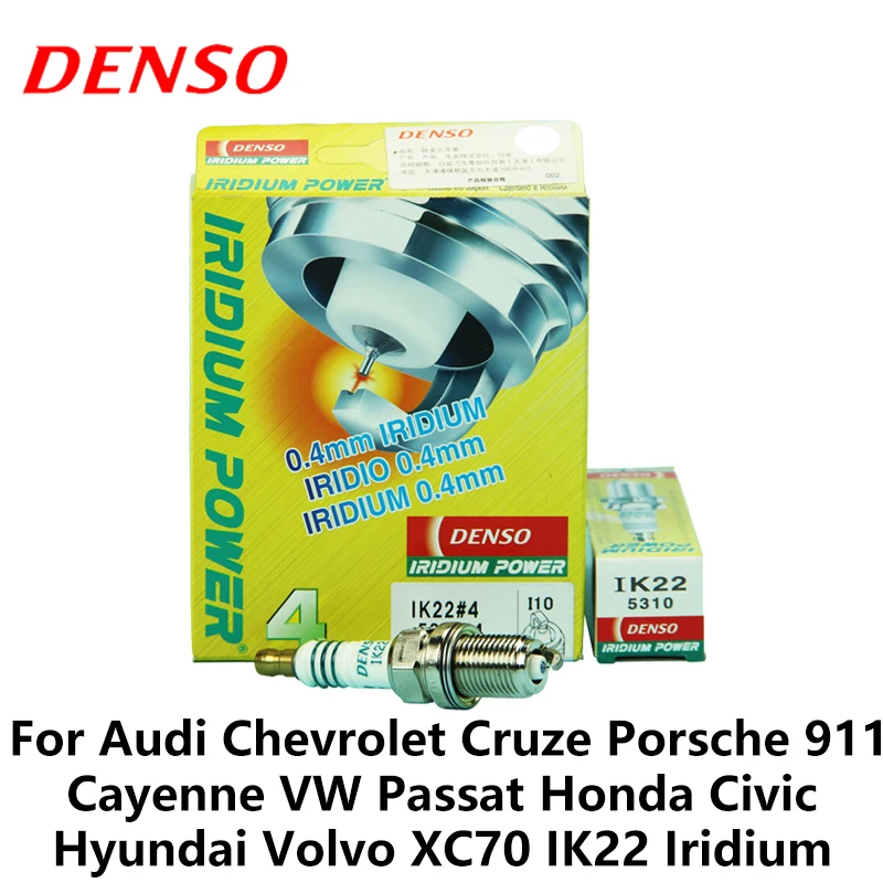 Автомобильная свеча зажигания DENSO для Audi Chevrolet Cruze Porsche 911 Cayenne VW Passat Honda Civic hyundai Volvo IK22 Iridium