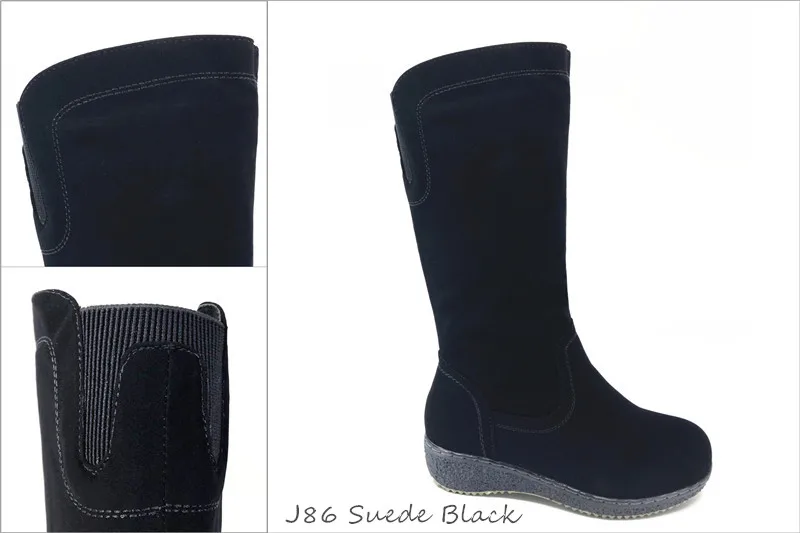 CAILASTE/Женская обувь зимние ботинки до середины икры зимние черные кожаные ботинки на молнии; теплые плюшевые ботинки с круглым носком; классическая Удобная нескользящая обувь