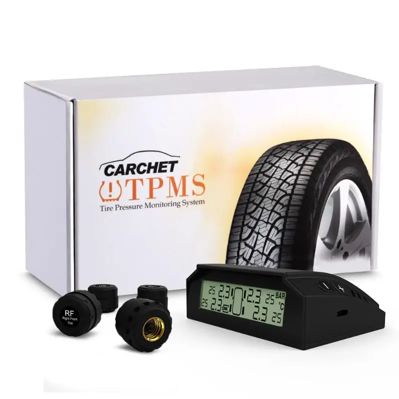CARCHET Car Auto TPMS Tire Pressure Monitoring System Wireless 4 Sensors Solar Energy