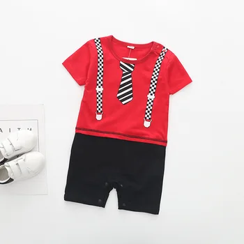 

Free Shipping Baby Soft Cotton Romper Short Sleeved Summer Gentle Tie Jumpsuit Glasses Pattern Children Homewear Festival Outfit