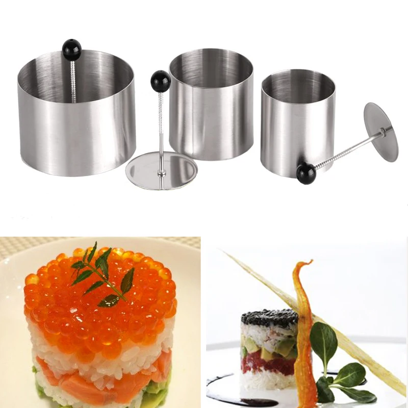 

2/6PCS Stainless Steel Round Cold Dish Mold With Push Board Kitchen Hotel Creative Dish Tool Salad Dish Fried Rice Shaping Mold