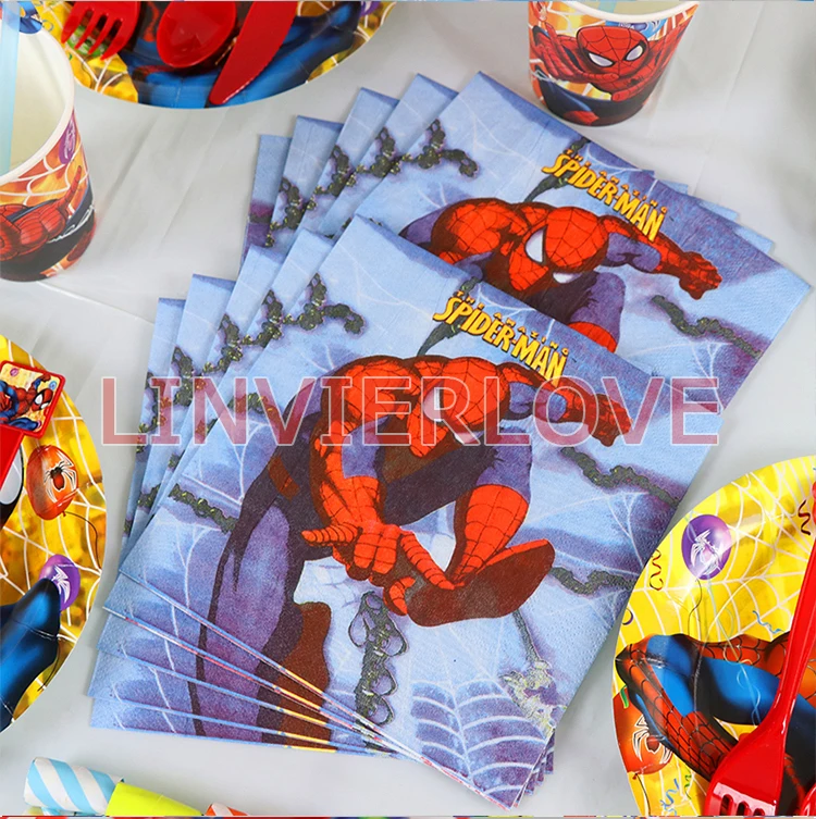 1 комплект мультфильм на тему Человека-паука одноразовая посуда набор тарелок салфетки баннер коробка для поздравительных открыток детский душ вечерние принадлежности для декора