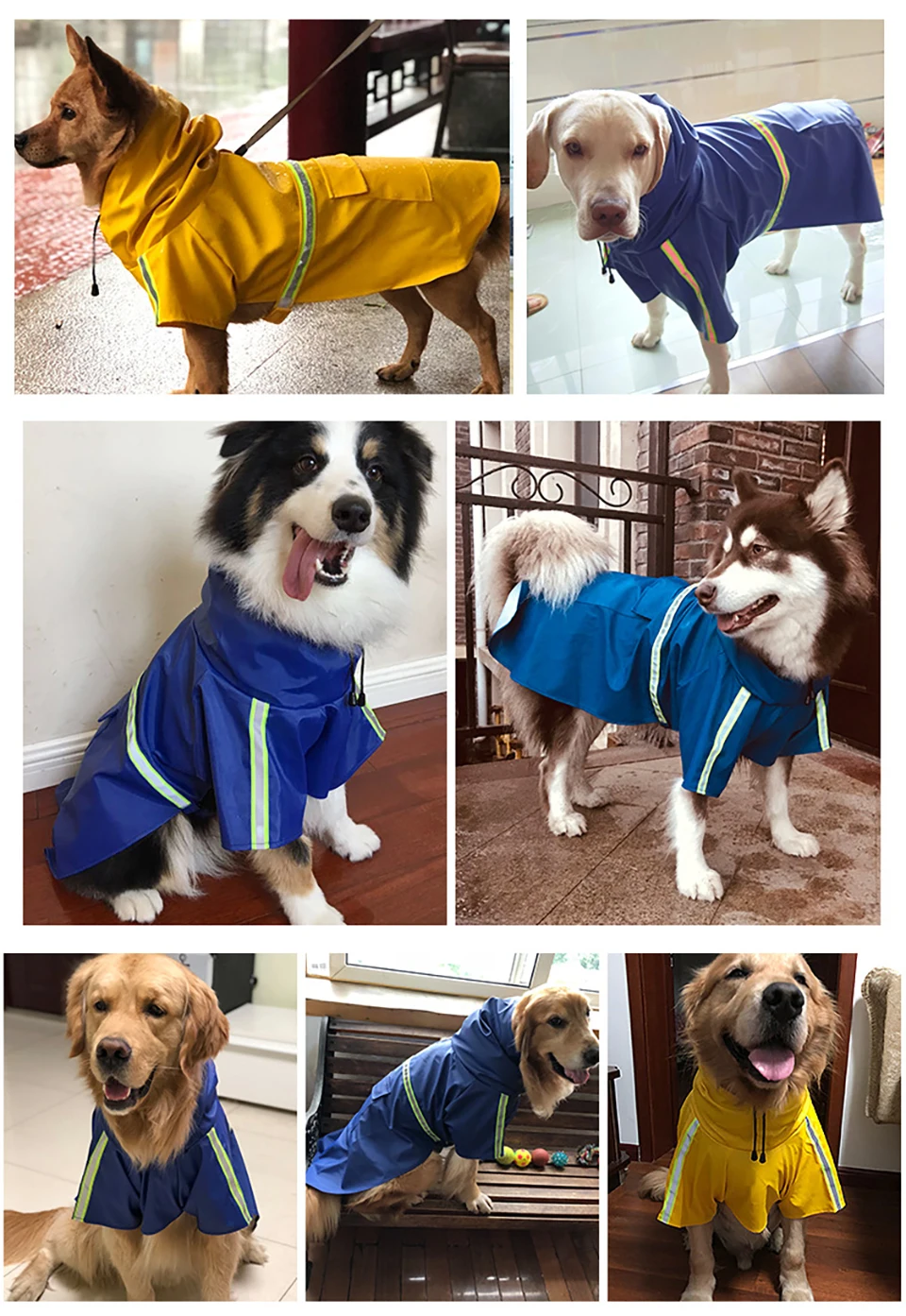 Водонепроницаемый дождевик для собак с капюшоном, светоотражающая лента, дождевик для домашних животных, плащ, одежда для маленьких, средних и больших собак,@HE