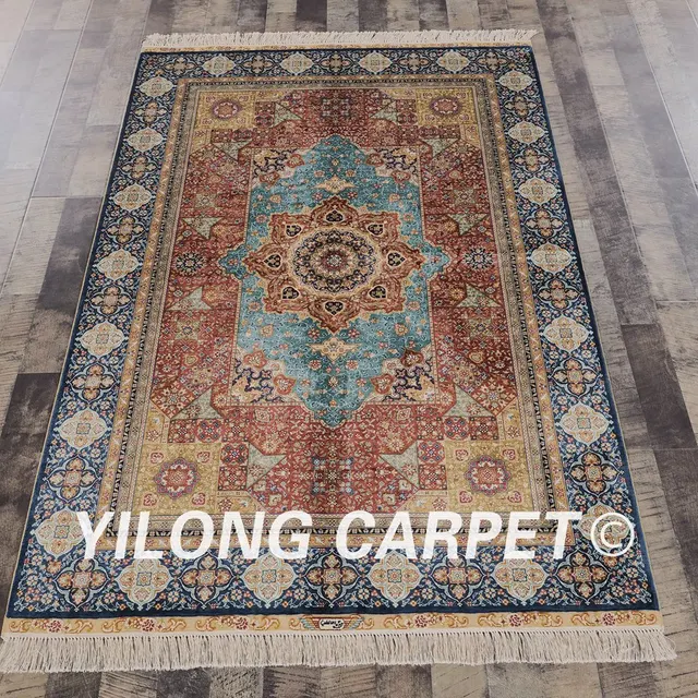 Yilong 4 X6 Silk Persian Hand Knotted Rug Oriental Knitted Yilong 4 X6 Silk Persian Hand Knotted Rug Oriental Knitted For