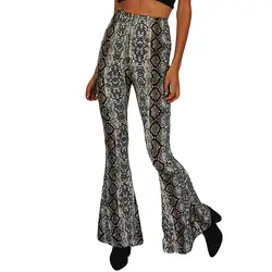 Модные пикантные принт Высокая талия расклешенные брюки для женщин Клубная Одежда узкие эластичные женские брюки Уличная Брюки для