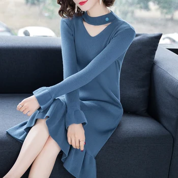 

Knitted Ladies Sweater Dress Autumn Winter 2020 High Quality Plus Size Women Dresses Fashion Casual Pullover Women Sweater Dress