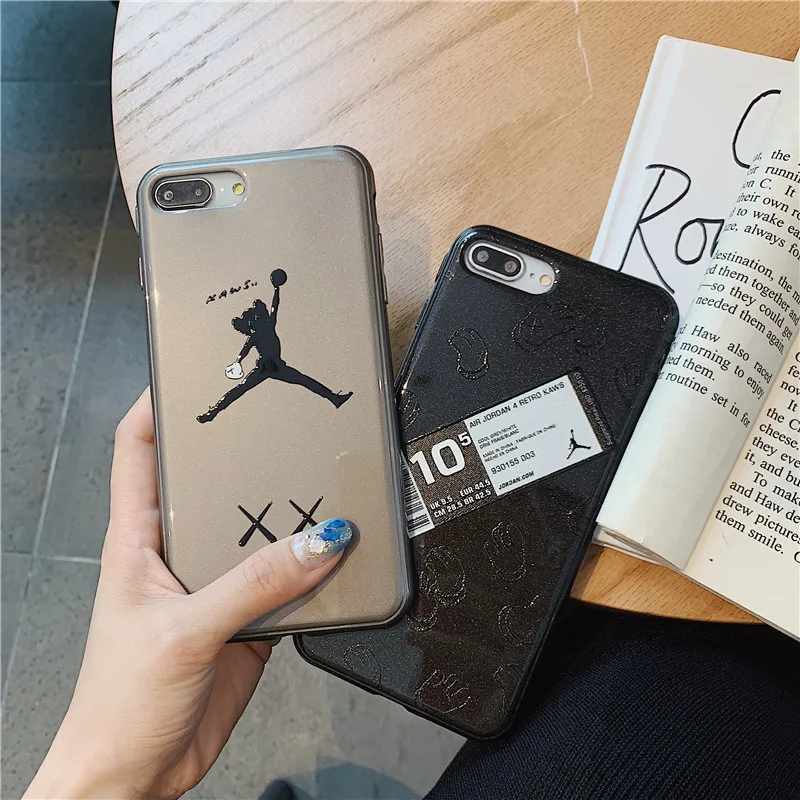 

New Brand Fashion Air Jordan LOGO KAWS Soft Case for iPhone XS Max XR 6 6s 7 7Plus 8 Plus X Case Relief Glitter Phone Back Cover