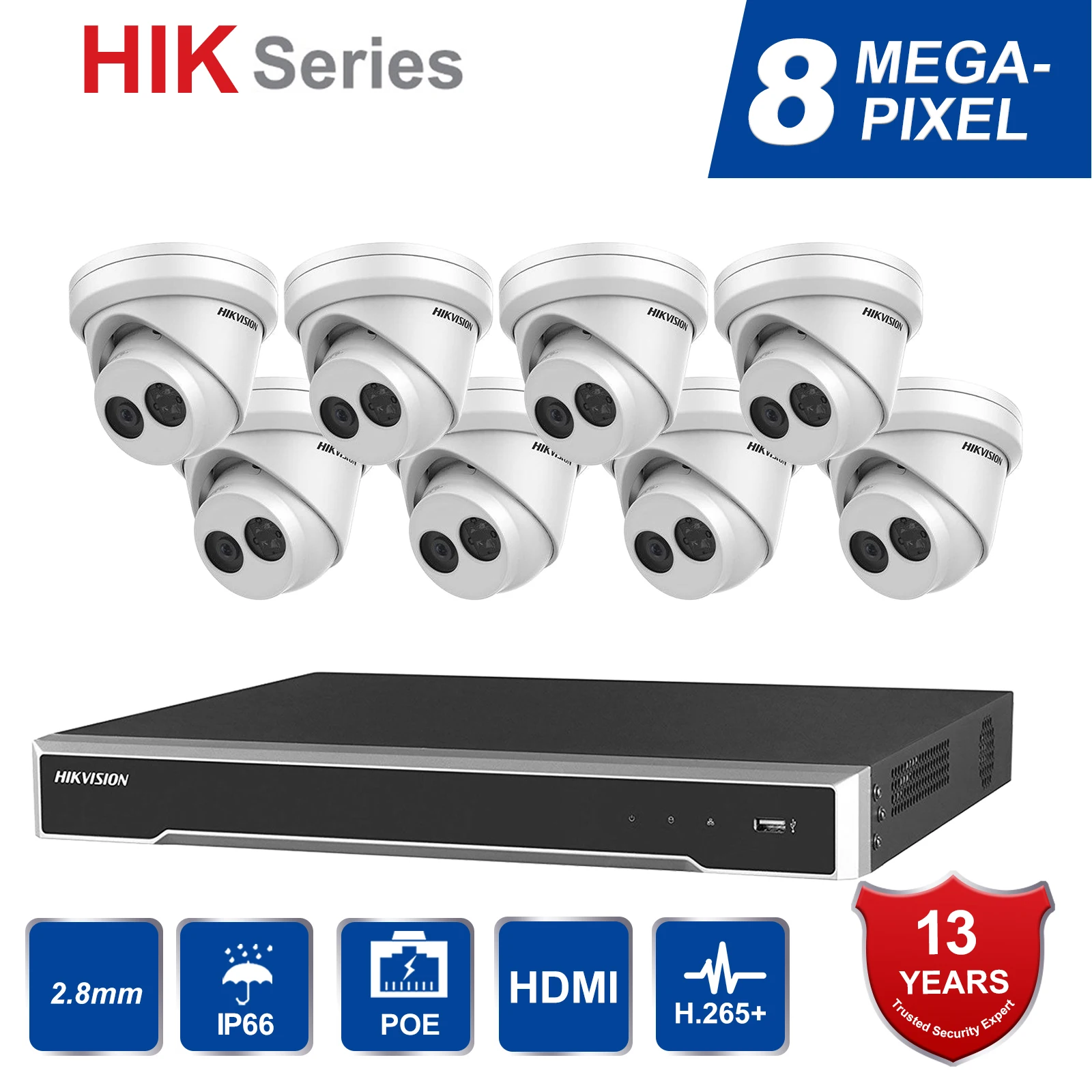 

Hik Original 8CH 4K POE NVR Kit CCTV Security System 8PCS Outdoor 8MP Network Turret IP Camera POE P2P Video Surveillance System