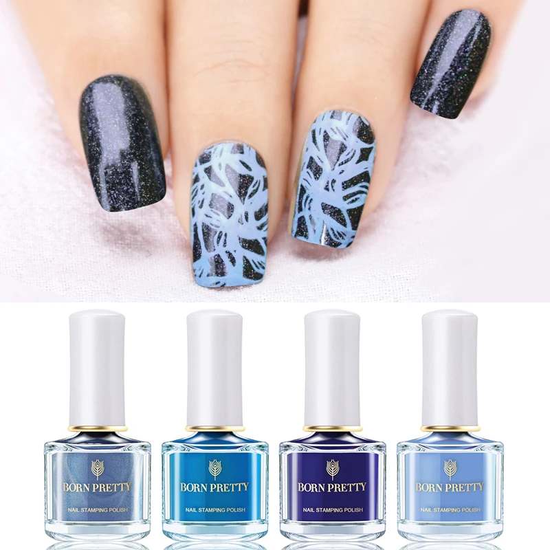 

BORN PRETTY Blue Series Stamping Polish 6ml Fresh Light Color Nail Art Plate Beach Walking Stamping Varnish Lacquer Liquid Tape