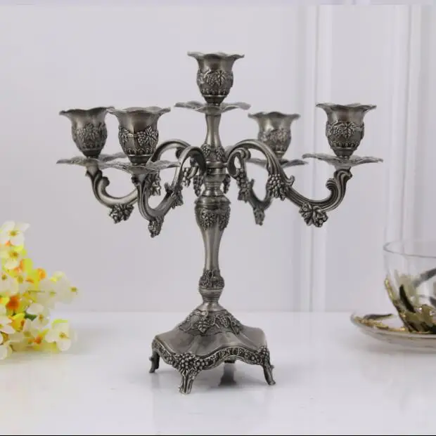 Metal Candle Holders Floral Carved 5 Arm Candelabra Vintage Lanterns