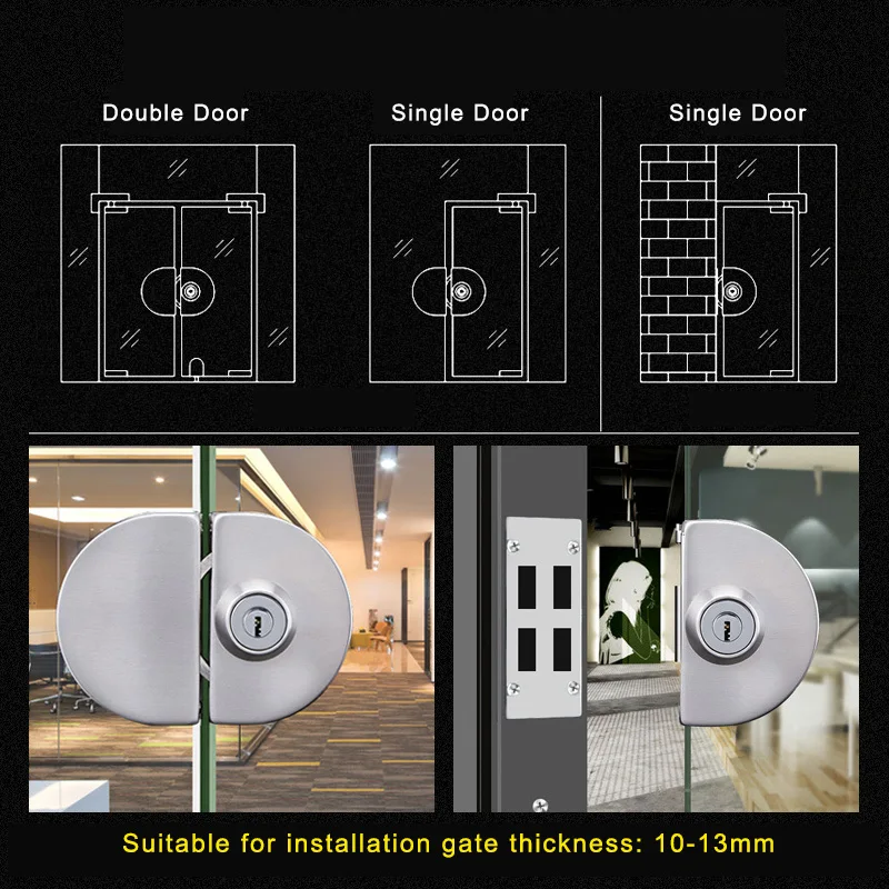 Нержавеющая сталь стеклянная дверь раздвижная входная дверь замок двойной один открытый офисная дверь защелка Бесплатный удар