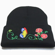 Бабочка выборка Мёд цветочный Вышивка Дизайн Для мужчин Для женщин Зимняя шапочка Шапки хип-хоп Кепки теплые модные Повседневное танец Кепки Gorro