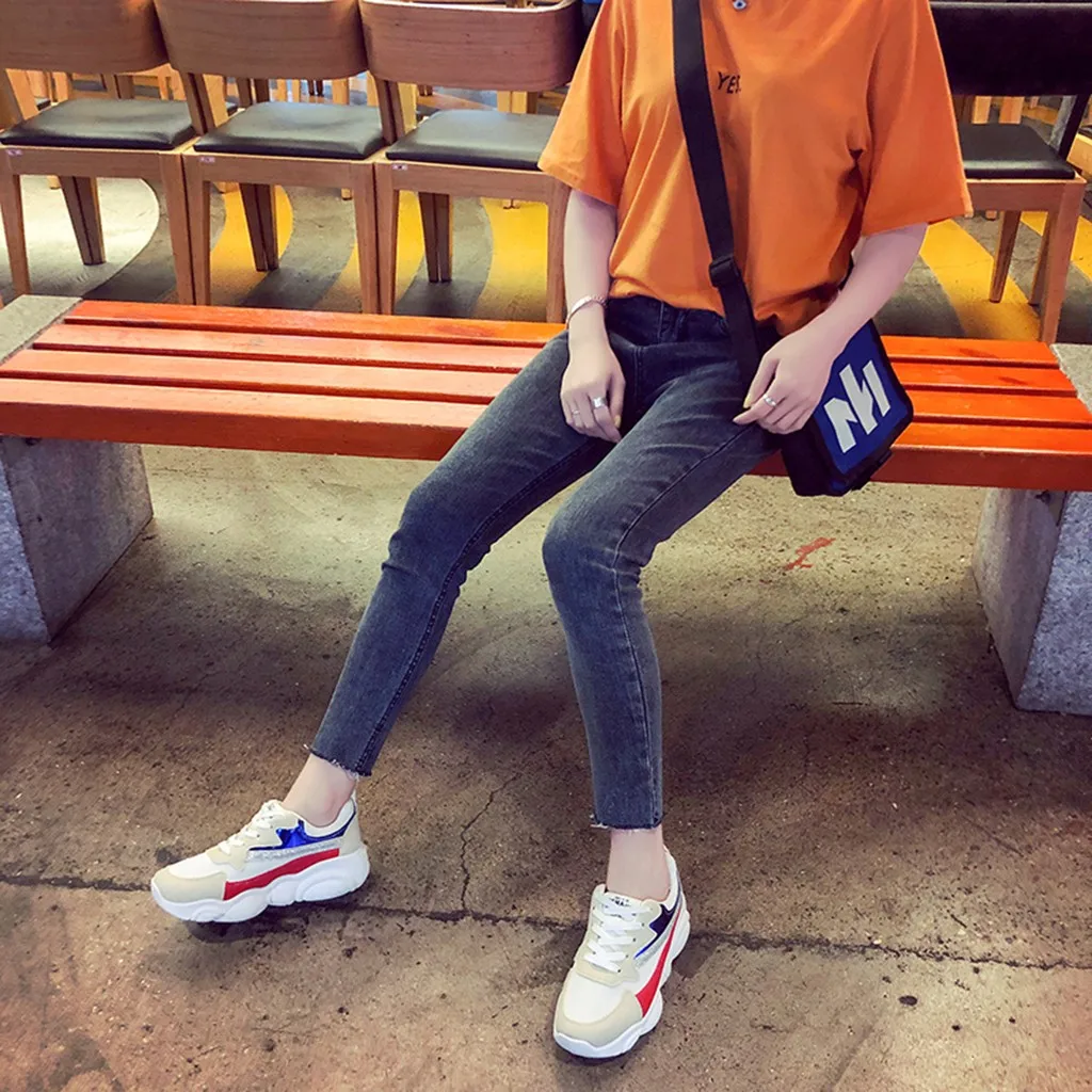 women 2019 fashion running shoes sports shoes Women Fashion Cool Sport Outdoor Neutral Lazy Shoes Med Lace Up Girls Sneaker#g4