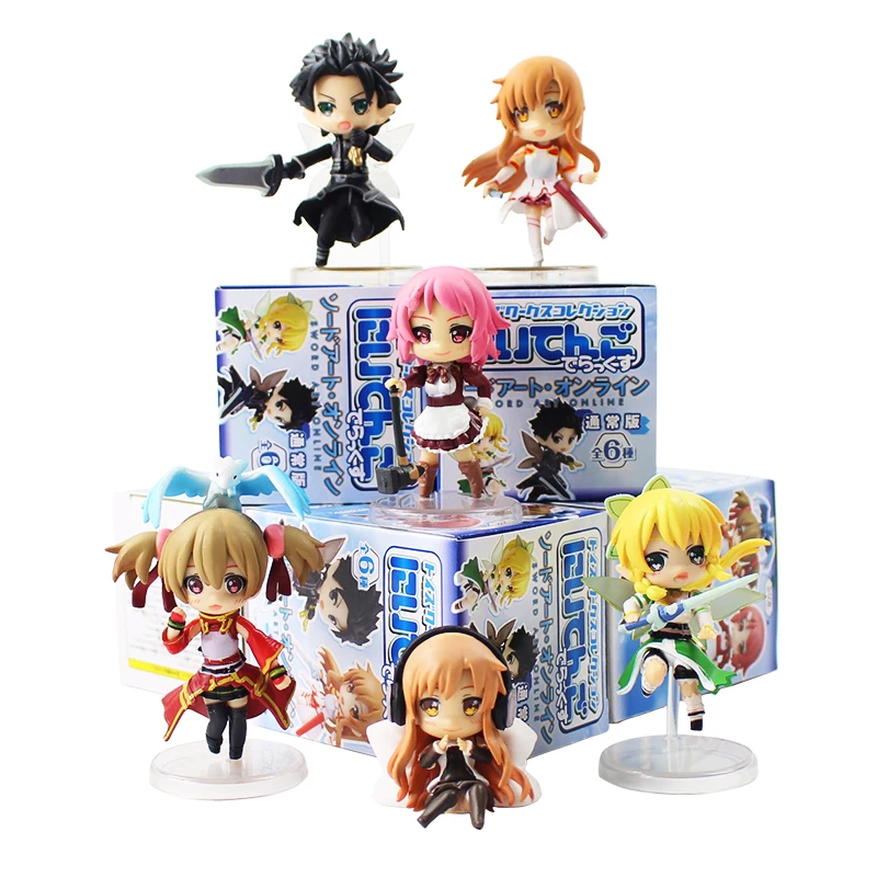 

6pcs/lot Sword Art Online 2 Figures Kirito Asuna Leafa Lisbeth Silica Fairy Dance SAO Mini Model Dolls