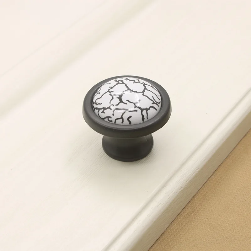 37mm Ceramic Knobs And Handles Black White Crackle Kitchen Dresser Drawer Pulls