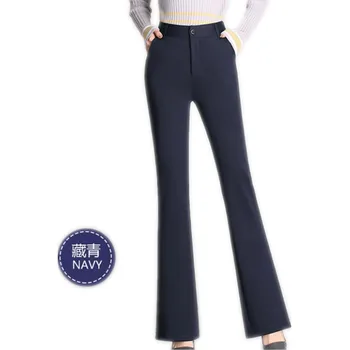 

2018 Plus Size 4XL Women Autumn Winter Fleece OL Pants Female Full Slim Flare Pants Women High Waist Office To Wear Pants CQ2761