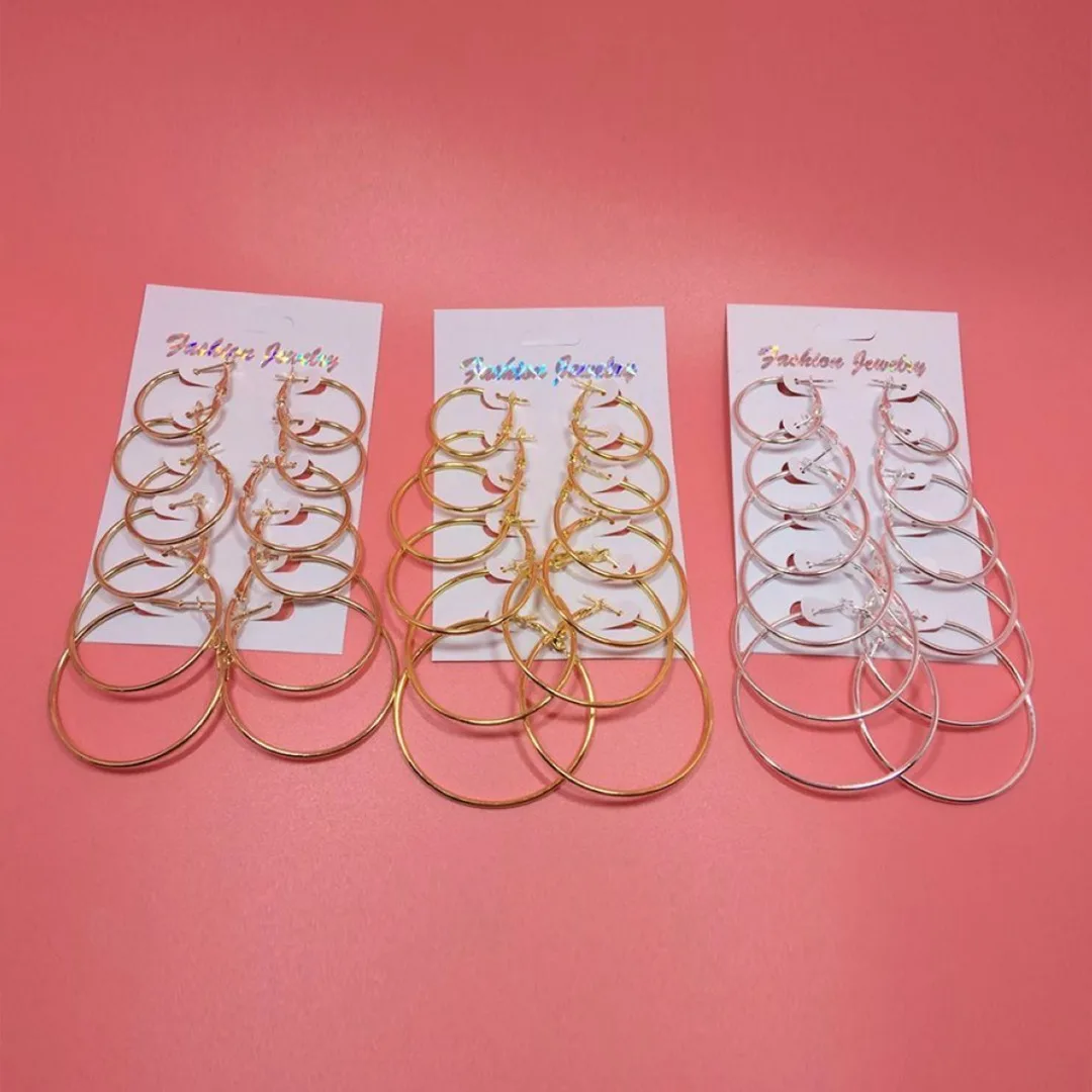 Big Round Circle Earring 6Pairs/set Elegant Women Hoop Earrings boucle d'oreille Bijoux Femme Jewelry Shellhard