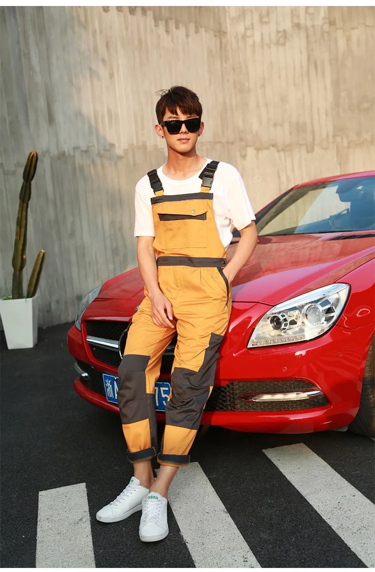 CCGK Men bib overall work coveralls uniform fashion locomotive dancing hip hop strap jumpsuit pants repairman sleeveless overalls (7)