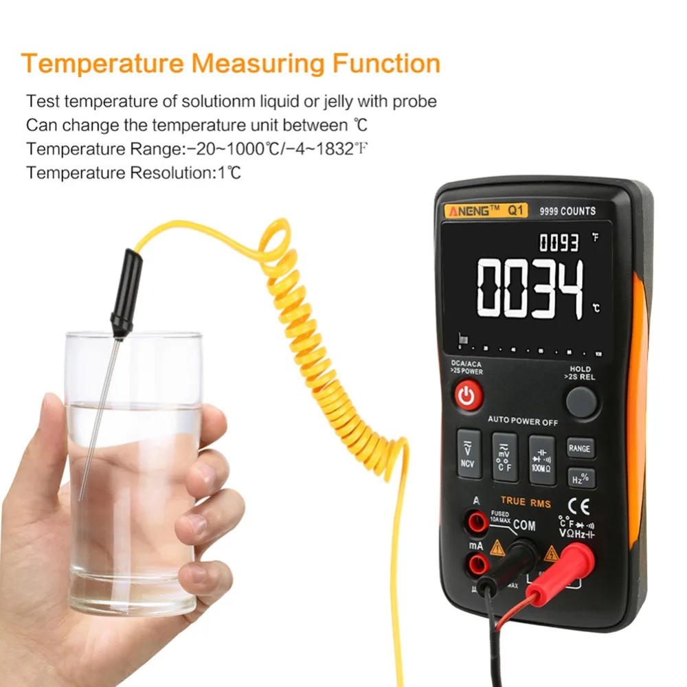 

Hot Sale ANENG Q1 9999 Counts Handheld LCD Digital Multimeter Range AC/DC Volt Capacitance Frequency Temperature Tester #289806